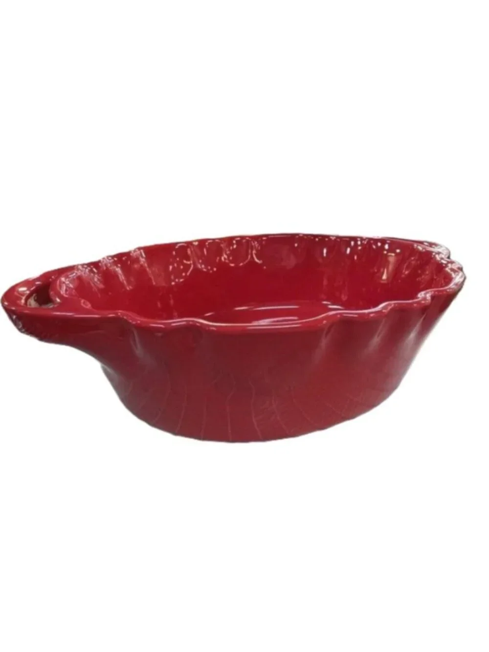 Deltis Portugal NWT Red Oval Stoneware Ruffled Edge Baking Dish, L-14.5